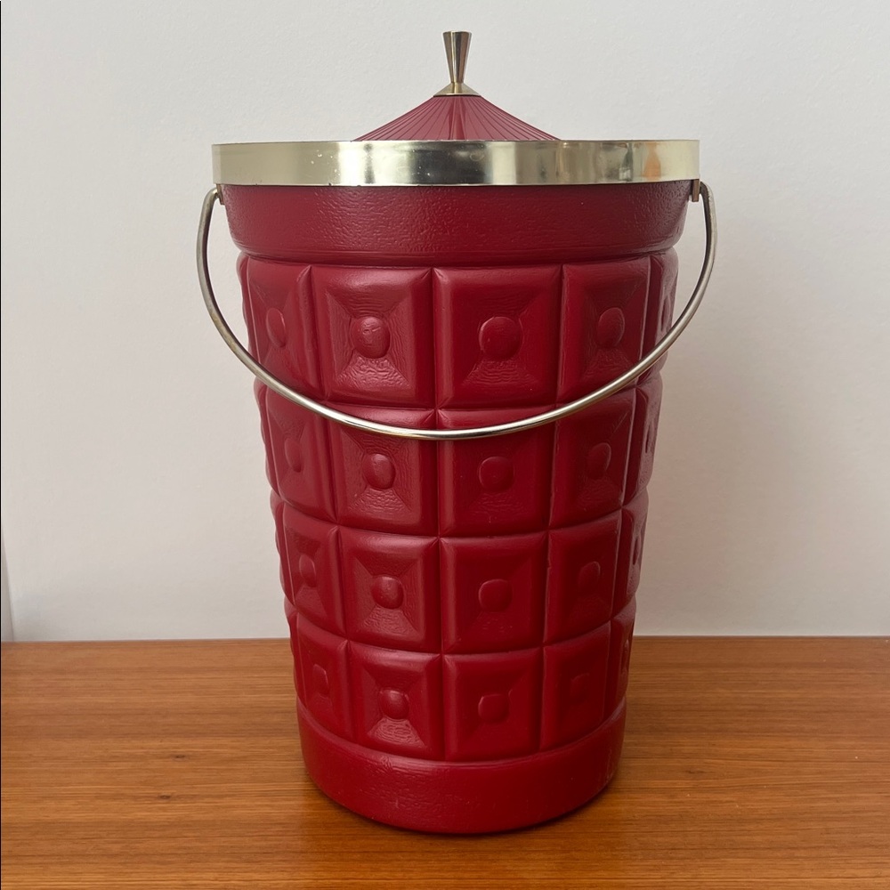 Vintage Red Ice Bucket with Lid